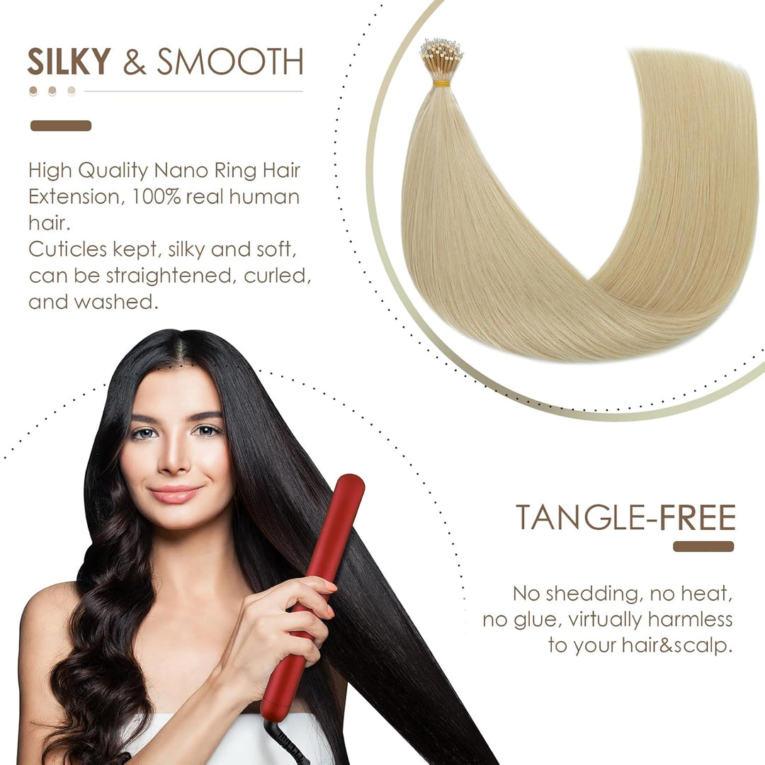Silk-co Haarteile Echthaar Nanoring Extensions Loop Haarverlängerung 100% Human Hair Weich Natürlich