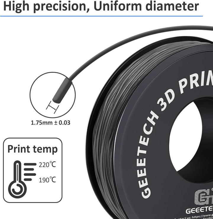 GEEETECH TPU Filament 1,75 mm +/- 0,02 mm für 3D Drucker, 1KG 1 Spool Grau Grau-1KG, Grau-1KG