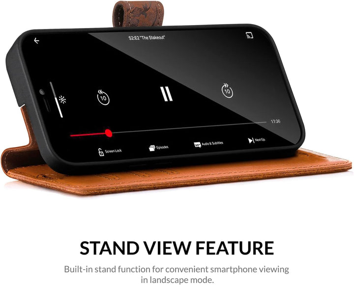 SURAZO Handyhülle für Apple iPhone 15 Pro Hülle Leder – Klappbar Echtleder Schutzhülle [ Magnet, Kar