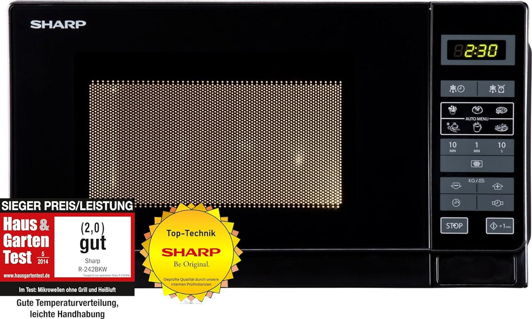 Sharp R242BKW Solo-Mikrowelle / 20 L / 800 W / 5 Leistungsstufen / 8 Automatikprogramme / Gewicht un