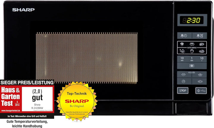 Sharp R242BKW Solo-Mikrowelle / 20 L / 800 W / 5 Leistungsstufen / 8 Automatikprogramme / Gewicht un