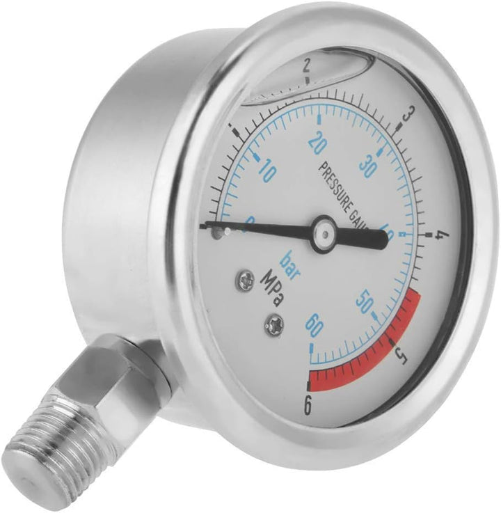 0-60Bar 0-6Mpa Manometer, Pressure Gauge 1/4 Zoll NPT 60mm Durchmesser Luftdruckhydraulisches Wasser