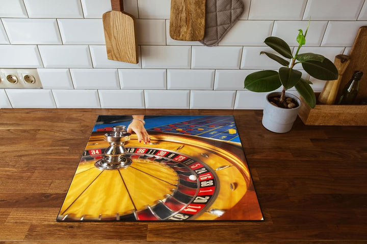 Roulette Tisch in Las Vegas Herdabdeckplatte & Spritzschutz aus Echtglas | Für Herd-Kochfelder | 60x