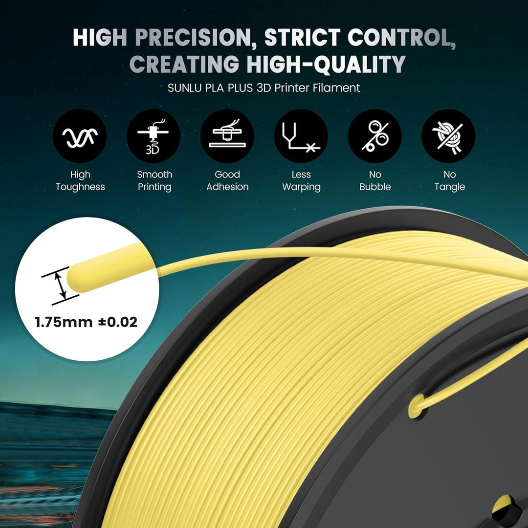 SUNLU PLA+ 3D-Druckerfilament 8er-Pack, PLA PLUS Filament 1,75 mm, 0,25 kg Spule, 8 Farben, Schwarz