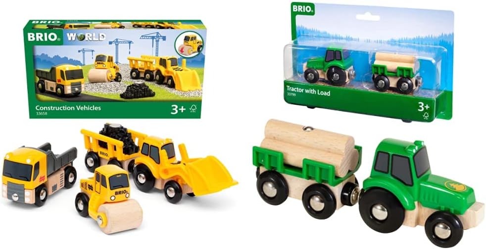 BRIO World 33658 Baustellenfahrzeuge - Ergänzung Holzeisenbahn - Empfohlen ab 3 Jahren & 33799 - Tra