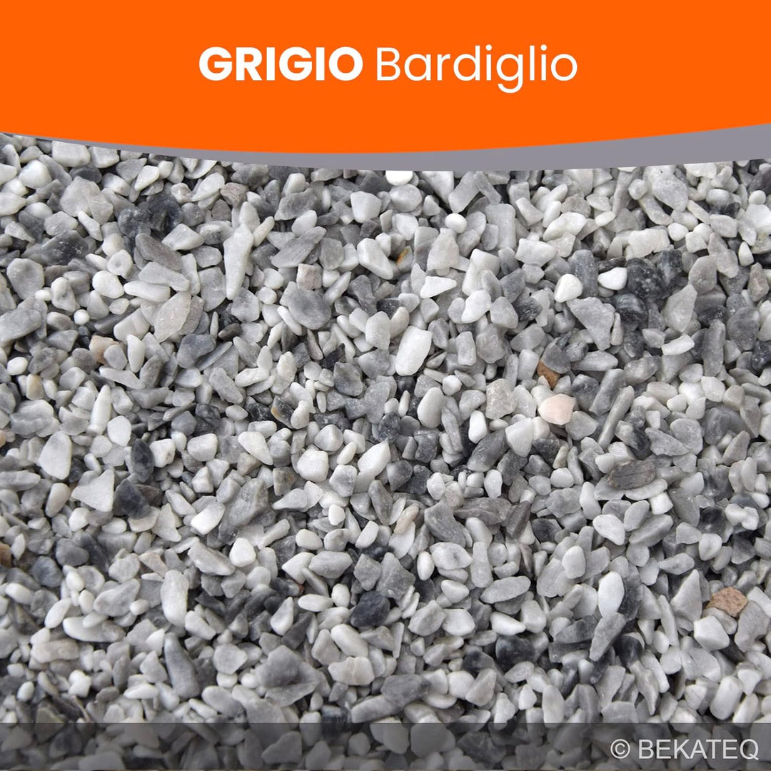 BEKATEQ BK-605PU Steinteppich aussen bis 2,5qm - 25kg Marmorkies in Grigio Bardiglio + 1K PU Kleber