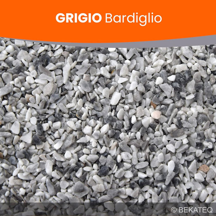 BEKATEQ BK-605PU Steinteppich aussen bis 2,5qm - 25kg Marmorkies in Grigio Bardiglio + 1K PU Kleber
