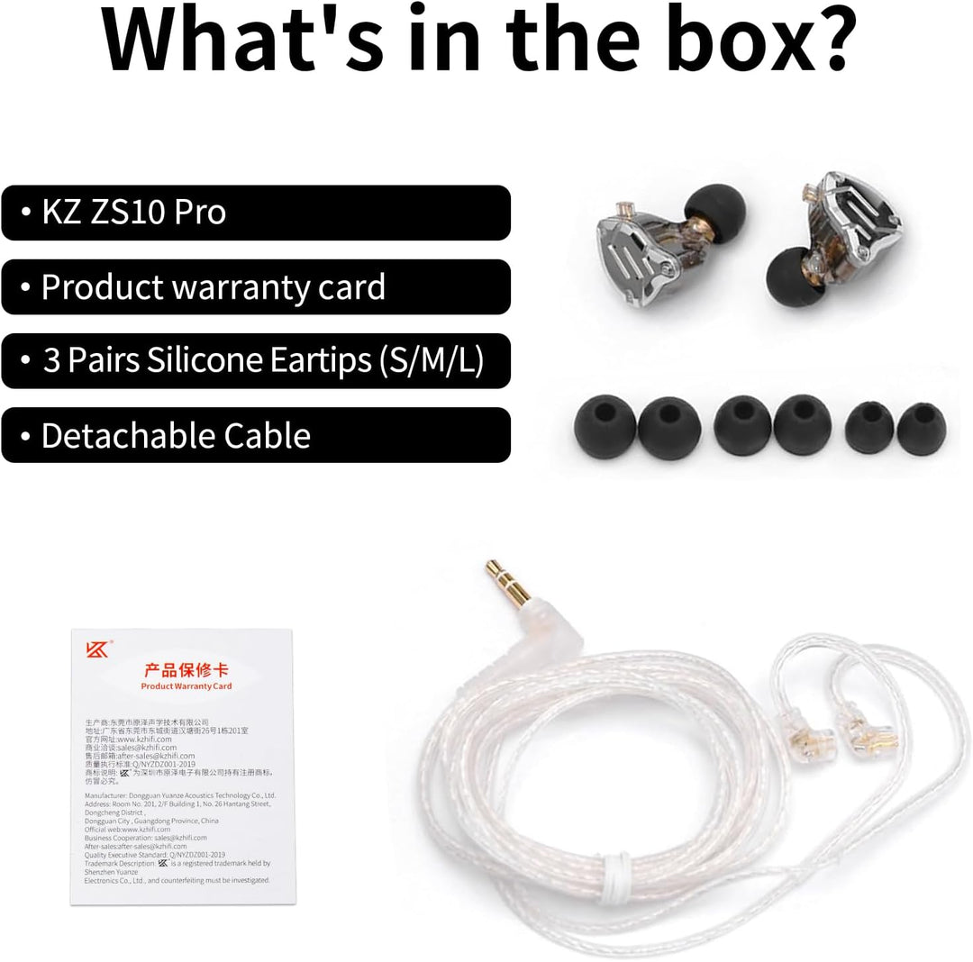 KZ ZS10 Pro Earbuds Headphone, KZ in Ear Monitor IEM HiFi Earphone with 5 Driver 4BA 1DD with Detach