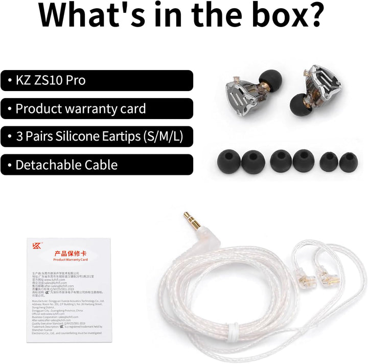 KZ ZS10 Pro Earbuds Headphone, KZ in Ear Monitor IEM HiFi Earphone with 5 Driver 4BA 1DD with Detach