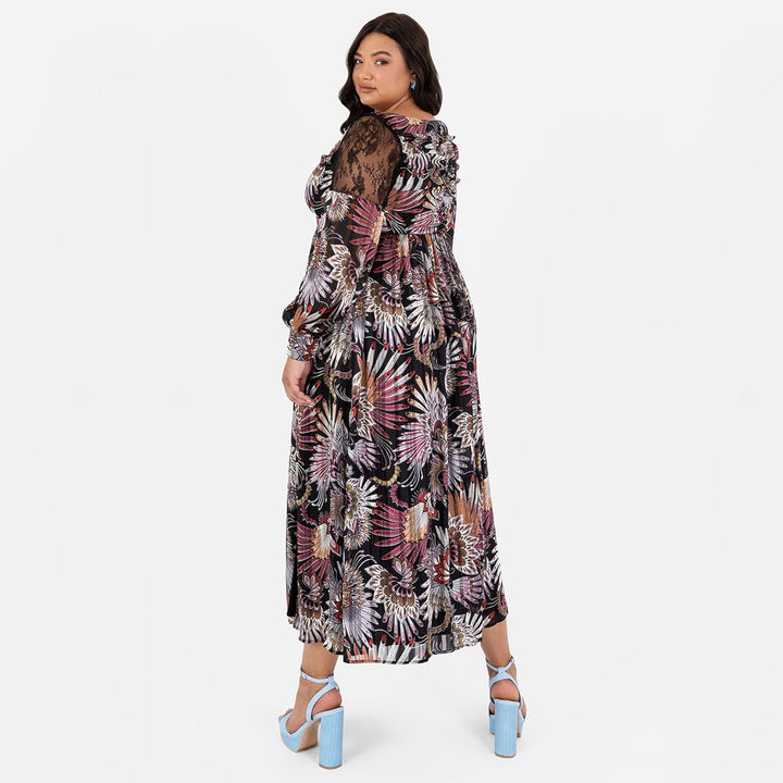 Lovedrobe Damen Womens Plus Size Midaxi Dress with Pockets Curve Long Bishop Sleeve Slit Mesh Sweeth