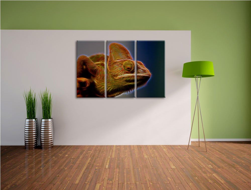 gelbes Chamäleon NewArt 3-Teiler Leinwandbild 120x80 Bild auf Leinwand, XXL riesige Bilder fertig ge