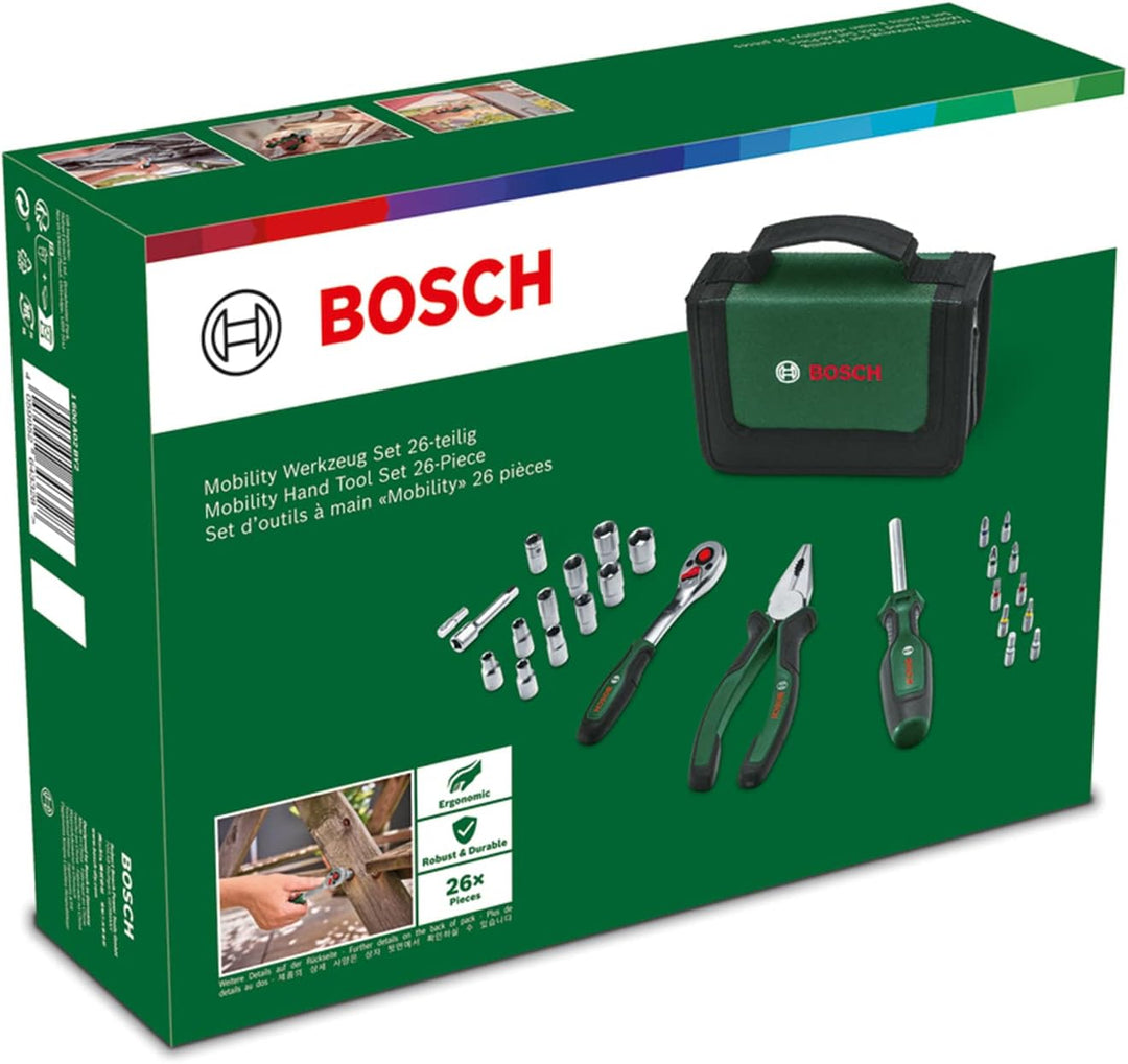 Bosch Mobility-Handwerkzeug-Set, 26-teilig (kompaktes und mobiles Werkzeug-Set für Heimwerkerarbeite