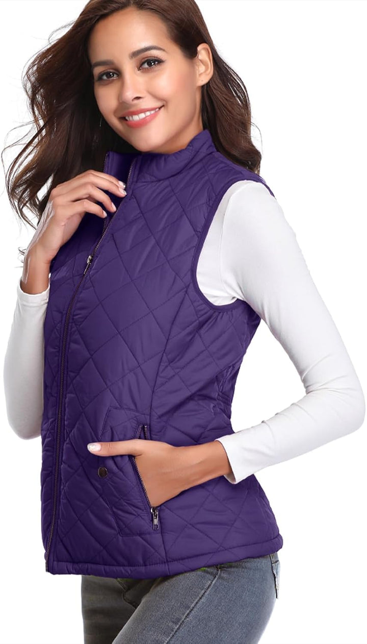 fuinloth Damen Weste mit Stehkragen Westen Steppweste Leicht Ärmellos Jacke mit Reissverschluss Tasc