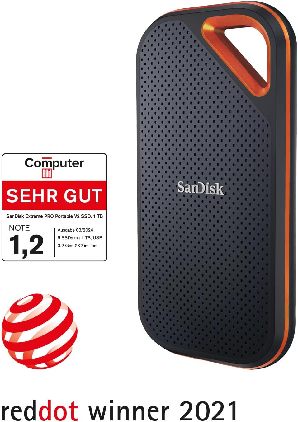 SanDisk Extreme PRO Portable SSD 1 TB Mobiler Speicher (externe NVMe SSD 2,5 Zoll, 2.000 MB/s Lesen