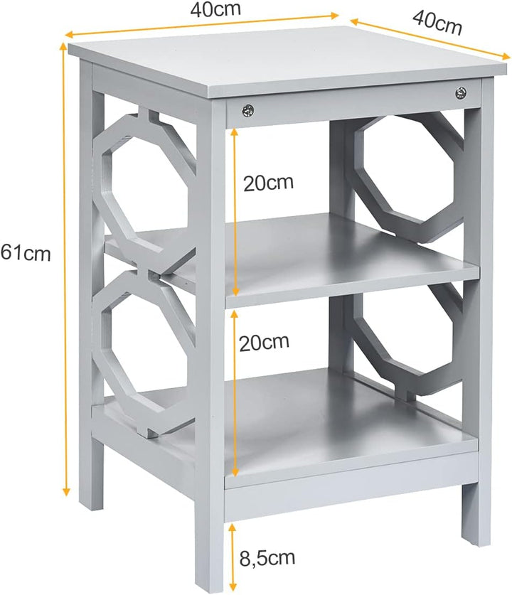 COSTWAY Nachttisch 3 Ebenen, 2er Set Beistelltisch Nachtschrank, Sofatisch Couchtisch für Schlafzimm