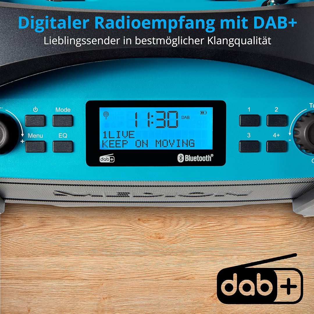 MEDION E66050 DAB+ Baustellenradio (Integrierter Akku, IP54 Schutz gegen Spritzwasser & Staub, USB-L
