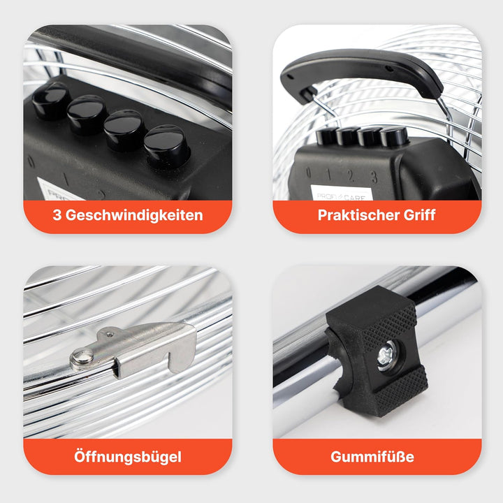 ProfiCare® XL Windmaschine mit 45 cm Ø | Ventilator verstellbarer Winkel | Bodenventilator 3 Stufen