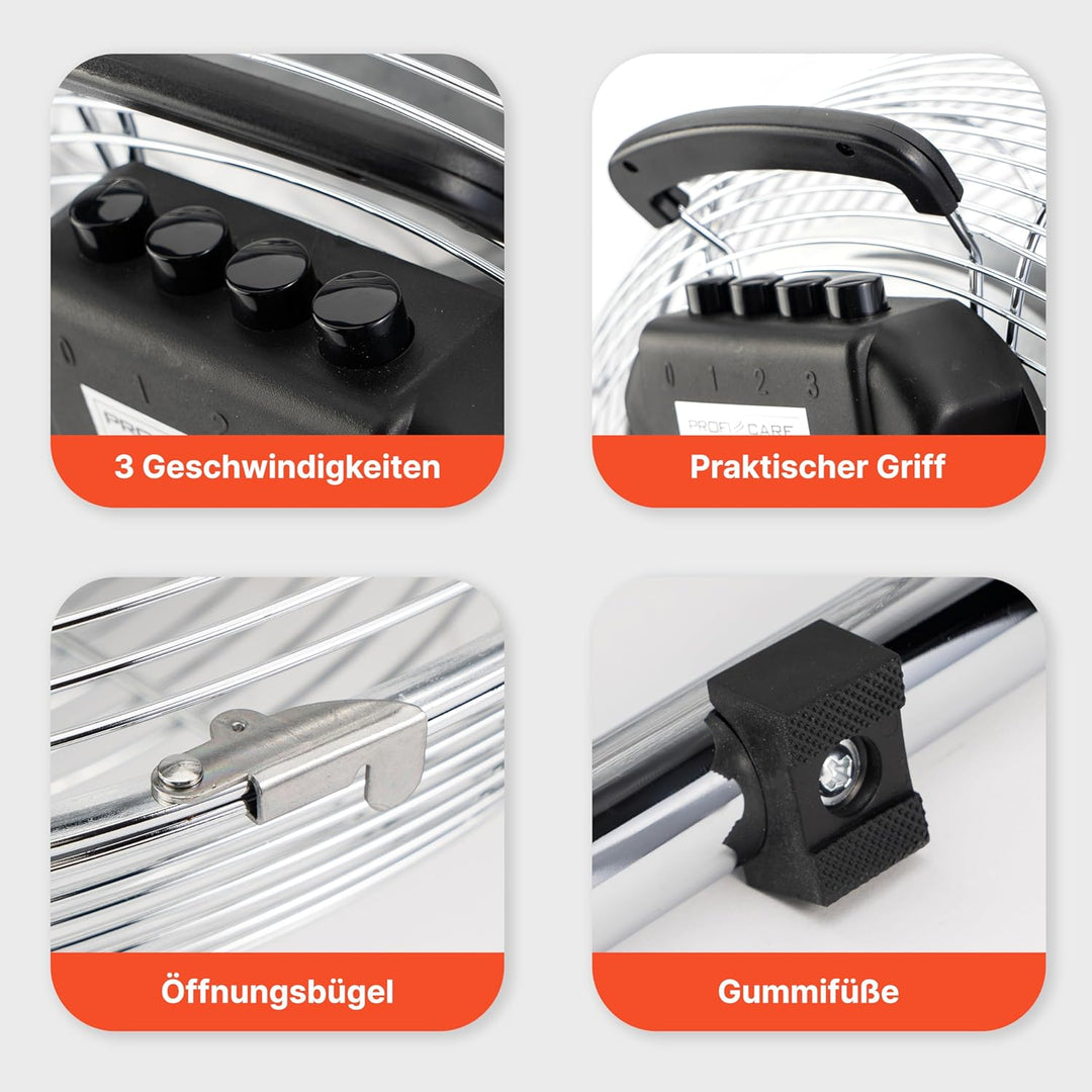 ProfiCare® XL Windmaschine mit 45 cm Ø | Ventilator verstellbarer Winkel | Bodenventilator 3 Stufen