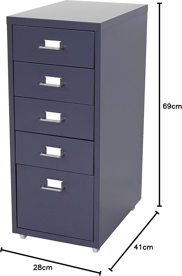 Mendler Rollcontainer Boston T851AM, Schubladenschrank Stahlschrank, 69x28x41cm 5 Schubladen - dunke
