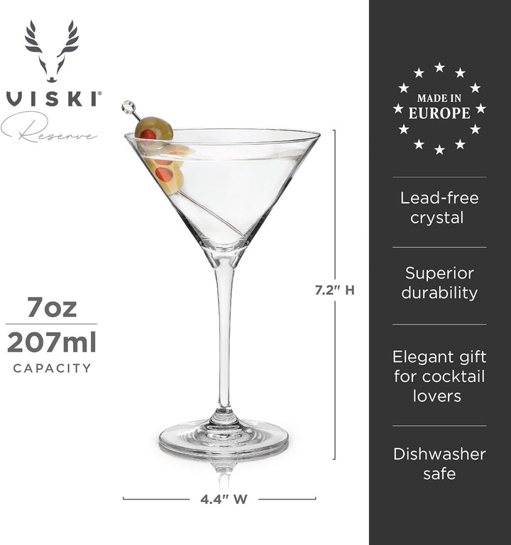 Viski Reserve European Crystal Martini-Gläser, 4 Cocktailgläser mit Stiel aus bleifreiem Kristallgla