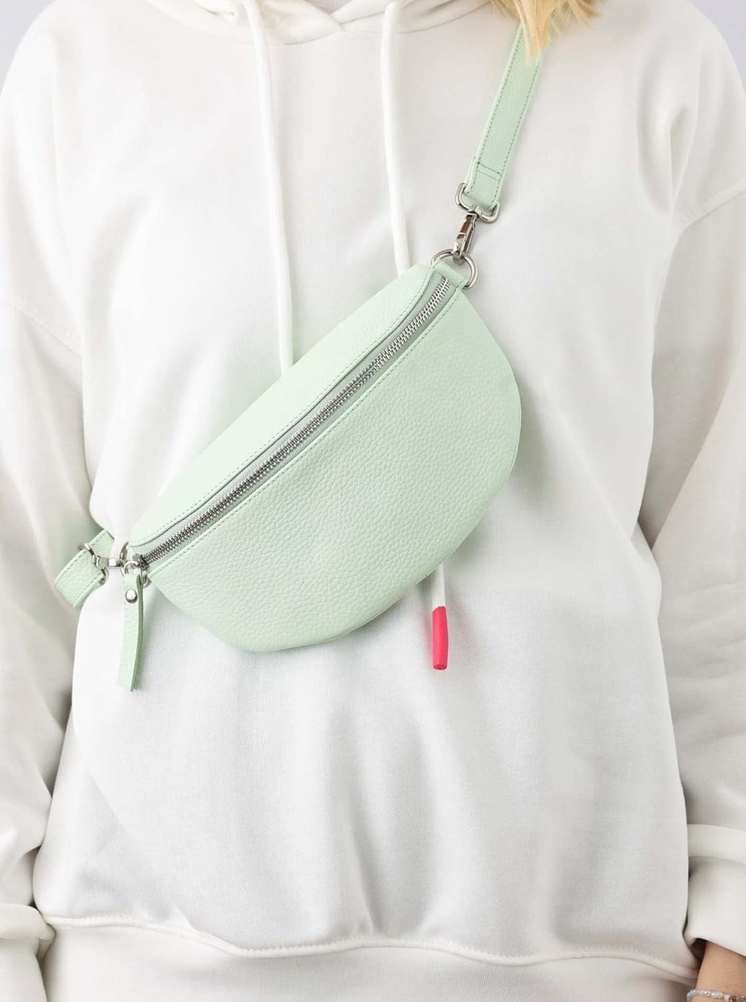 Zwillingsherz Bauchtasche mit Reissverschluss 100% Echtleder – Hochwertige Damen Bauchtasche Crossba