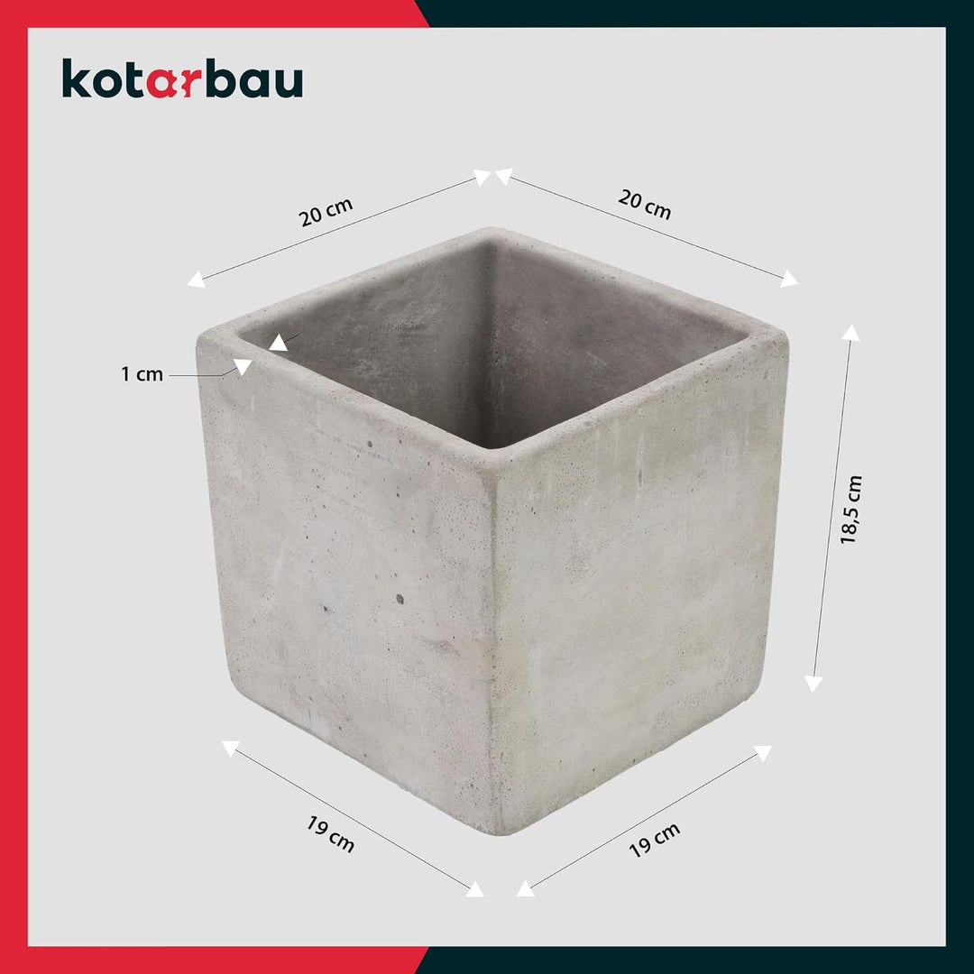 KOTARBAU® 2er Set Blumentopf Übertopf für Blumen Pflanzen aus Dekorativ-Beton Quadratisch 20 x 20 cm
