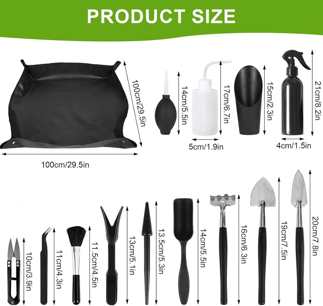 Lunaanda Gartenwerkzeug Set, 13 Stück Mini Pflanzen Werkzeug Set und Faltbare Pflanzmatte 100x100cm