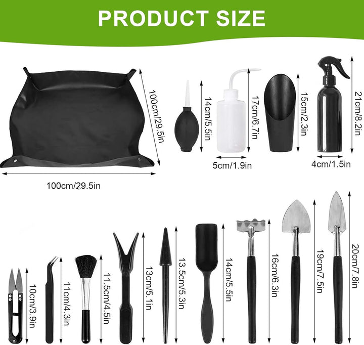Lunaanda Gartenwerkzeug Set, 13 Stück Mini Pflanzen Werkzeug Set und Faltbare Pflanzmatte 100x100cm