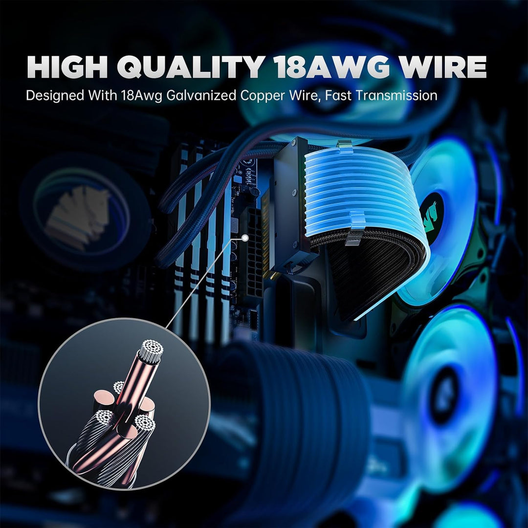 AsiaHorse 24Pin ATX Adressierbare RGB Kabel, ARGB 24PIN Mainboard Sleeved Cable, 5V 3PIN PSU Kabelve