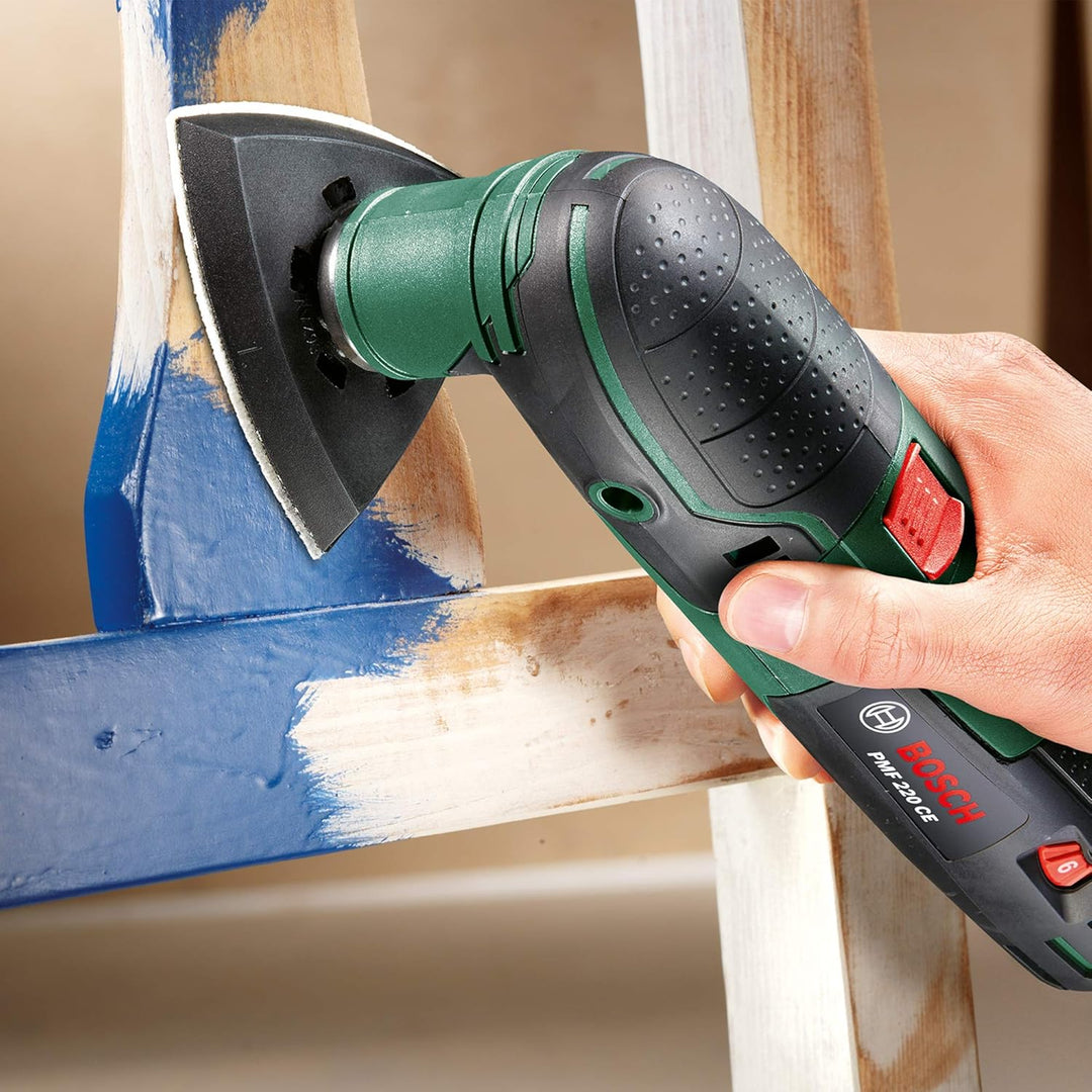 Bosch Multifunktionswerkzeug PMF 220 CE Set (220 Watt, im Koffer) & 25tlg. Schleifblatt-Set verschie