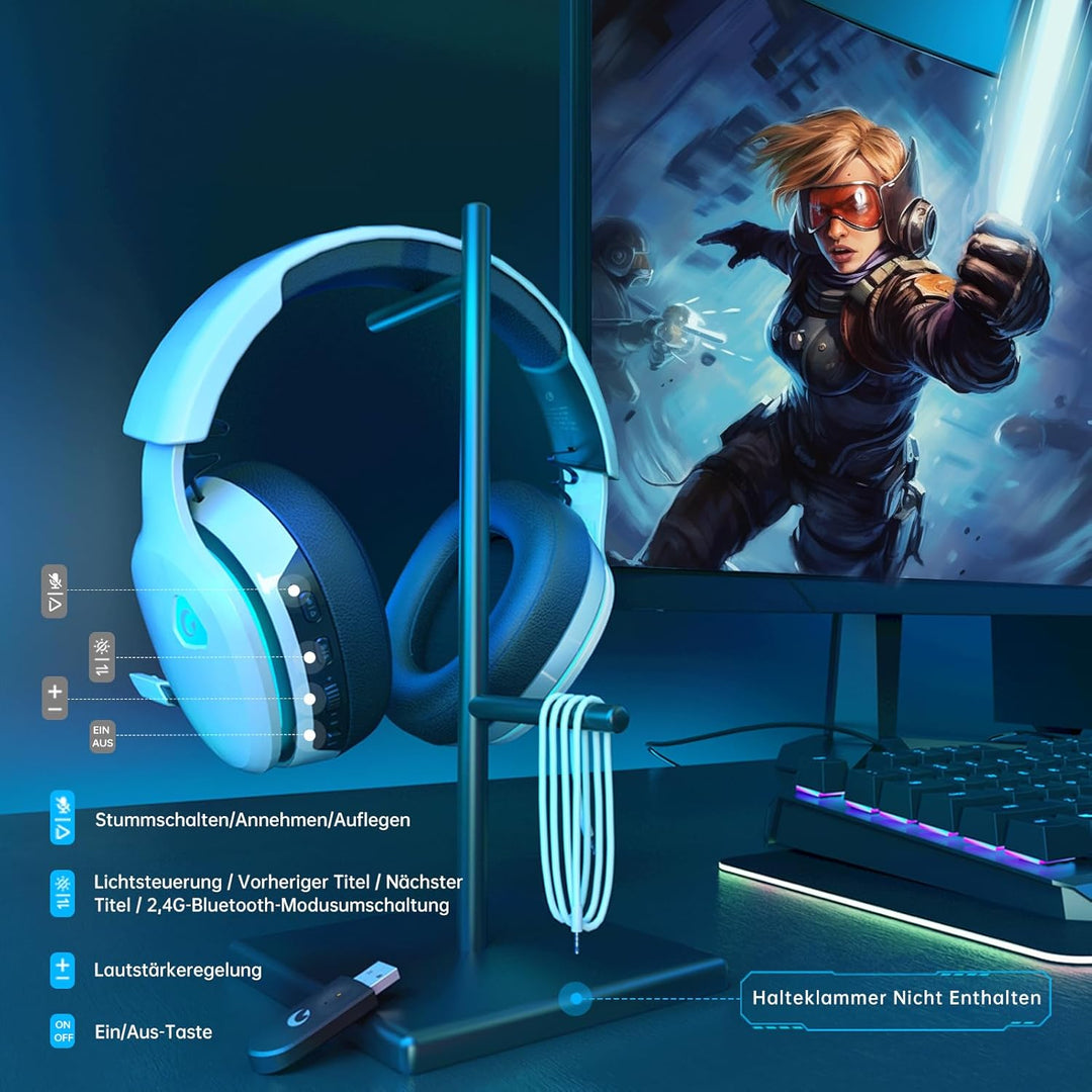 Gvyugke 2,4 GHz Wireless Gaming Headset für PC, PS4, PS5, Mac, Switch, Bluetooth Kabelloses Kopfhöre