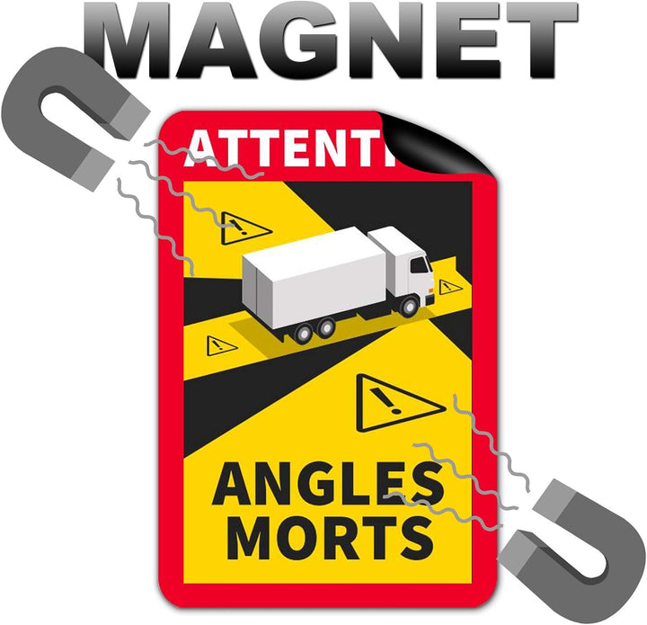 6 Stück Attention Angles Morts Magnetschilder 25 x 17 cm Magnet für LKW und Wohnwagen Warntafel Hinw