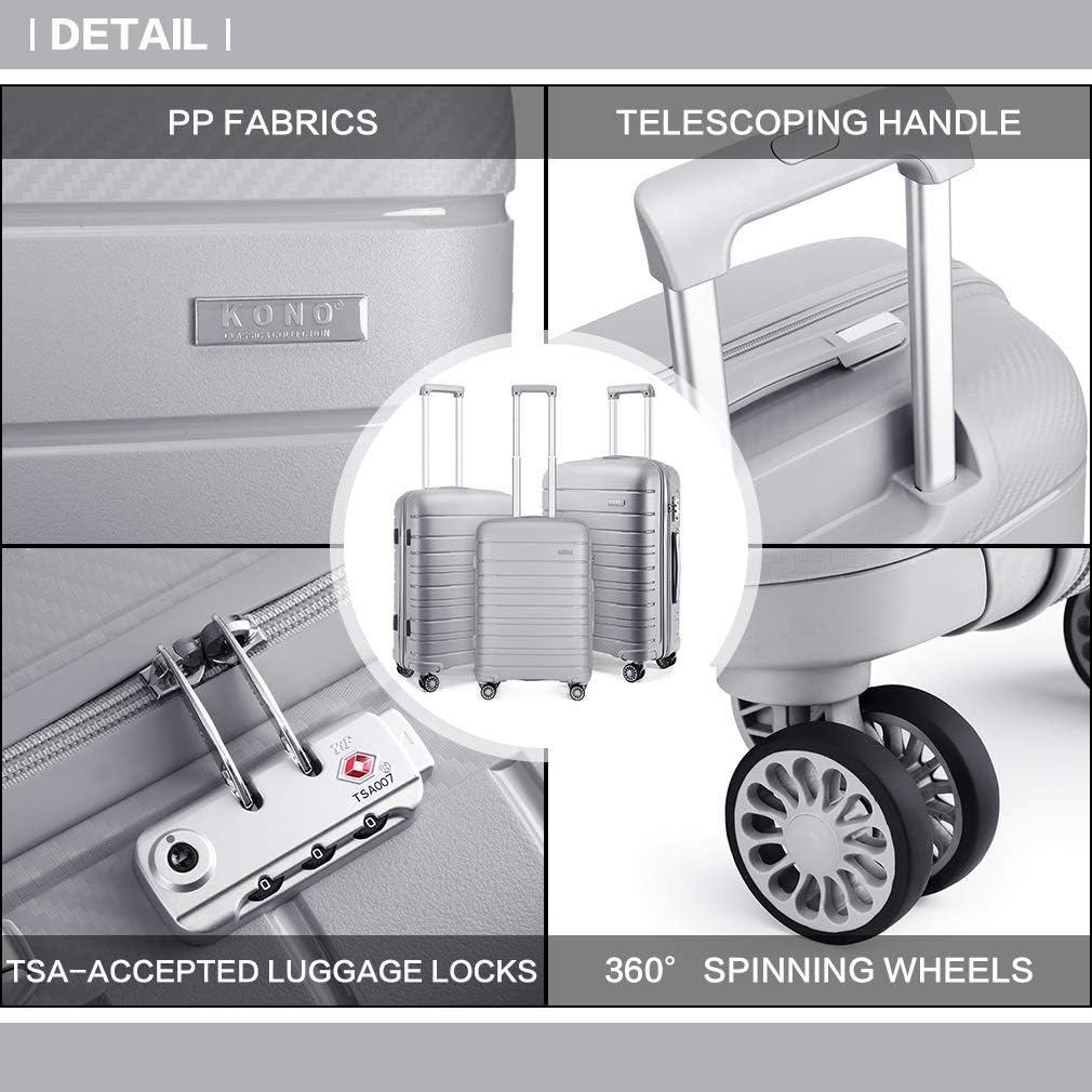 Kono Zwillingsrollen Reisekoffer TSA-Schloss 65cm Trolley Koffer Polypropylen Hartschale Rollkoffer