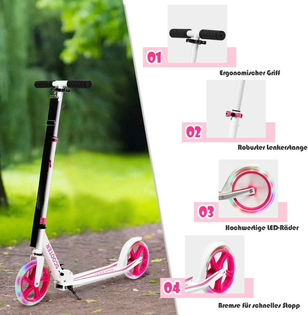 COSTWAY Scooter Roller klappbar, Tretroller höhenverstellbar, Cityroller 100kg Tragkraft, Sport Kick