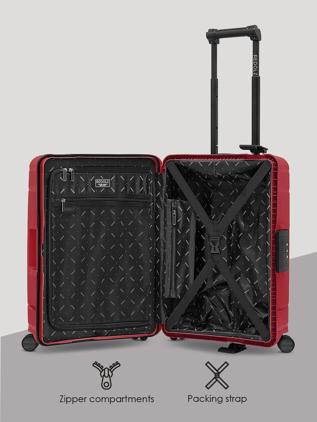 REDOLZ Hartschalen Kabinen-Koffer ohne Reissverschluss | 3-Punkt-Verschluss-System | Kleiner Trolley