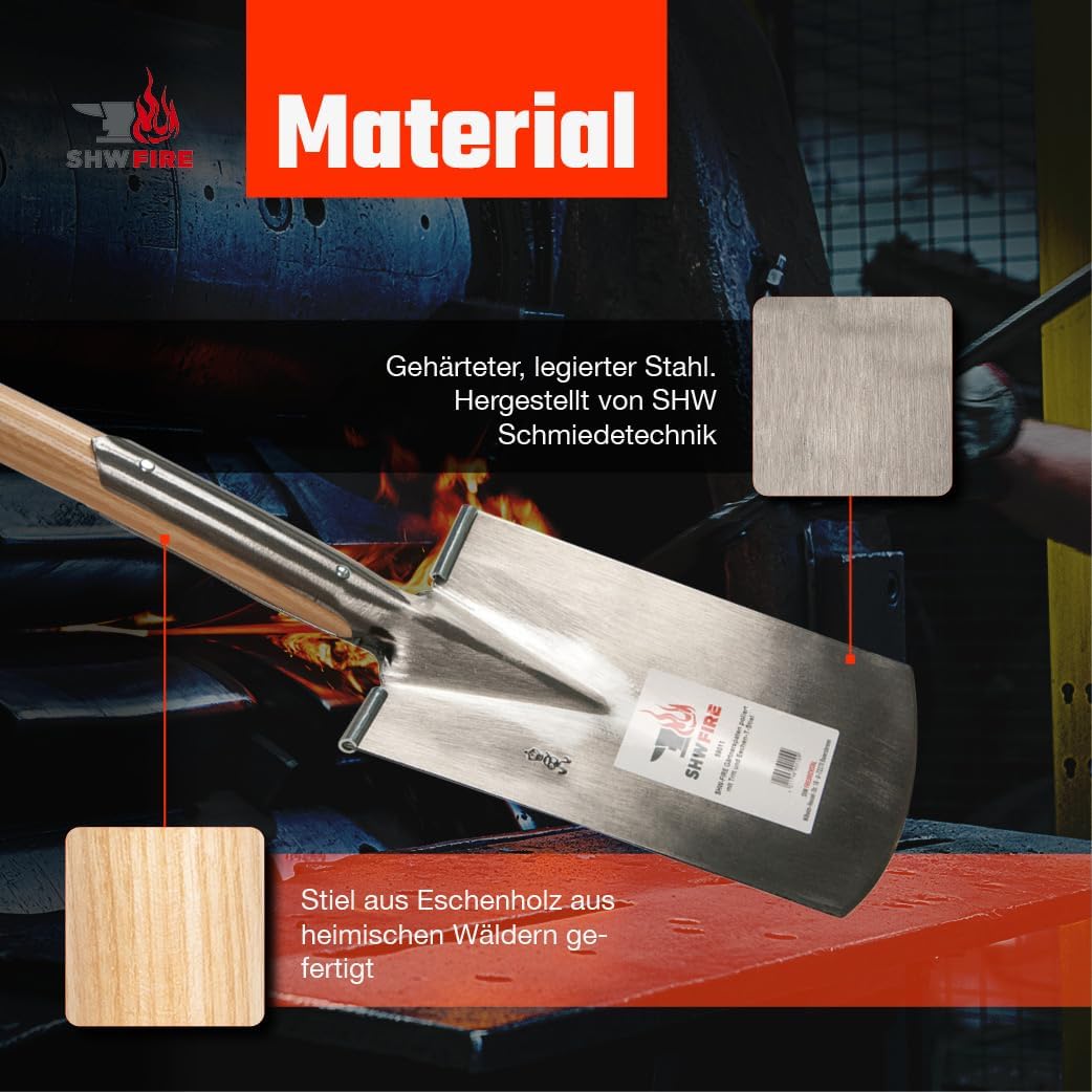 SHW-FIRE Gärtnerspaten für Harte Böden - Trittkante, 95cm Stiel mit T-Griff - robust und langlebig,