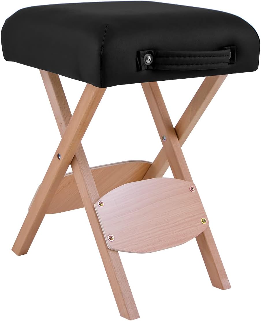 QUIRUMED Klapphocker aus Holz mit Sitz, gepolstert in schwarzer Farbe, vielseitig einsetzbar, Beiste
