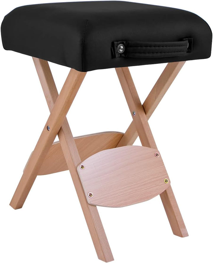QUIRUMED Klapphocker aus Holz mit Sitz, gepolstert in schwarzer Farbe, vielseitig einsetzbar, Beiste