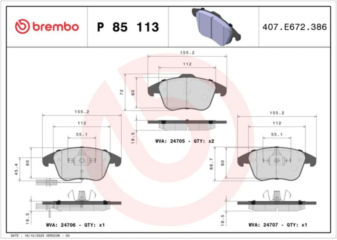 Brembo P 85 113 Bremsbelagsatz, Scheibenbremse - (4-teilig)