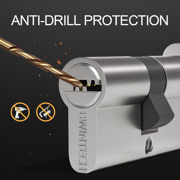 Bwintech 1 Stück 45/50Tmm Euro Messingzylinder, 95mm Knauf/Schlüsselzylinderschloss mit 5 horizontal