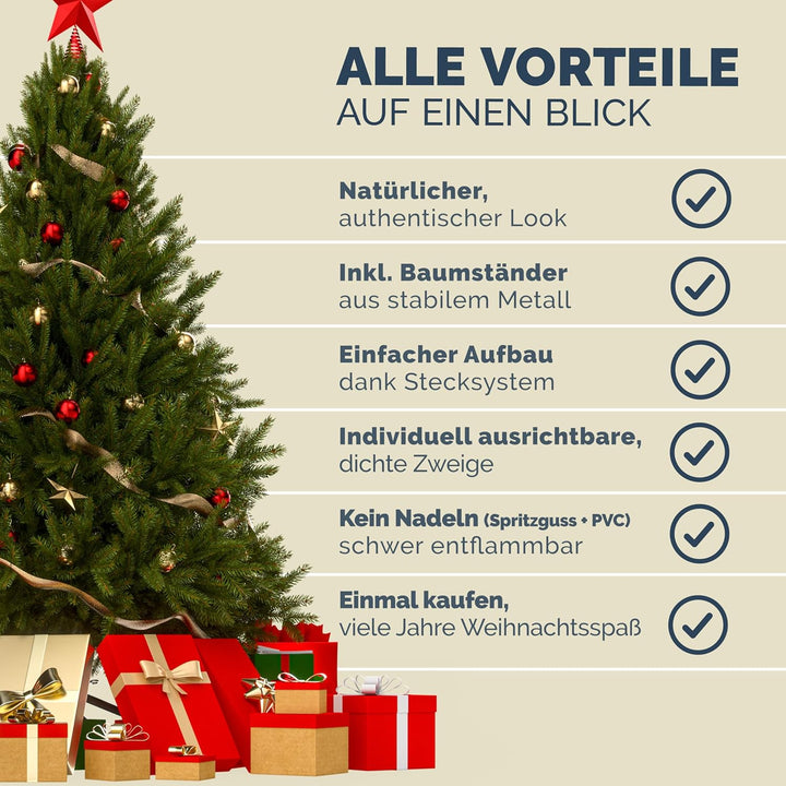 CASARIA® Weihnachtsbaum künstlich 140cm Mix PVC Spritzguss PE mit Ständer 470 Spitzen wie echt Schne