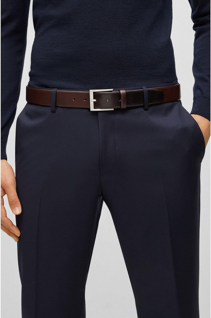 BOSS Herren Erron Sz35 Gürtel aus italienischem Leder mit silberfarbener Schliesse 110 Dark Brown203