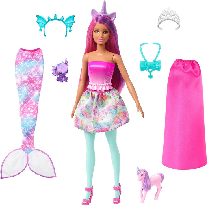 Barbie Dreamtopia Barbie-Puppe mit Barbie-Kleidung, mit Zubehör, Meerjungfrauenschwanz und Baby-Einh