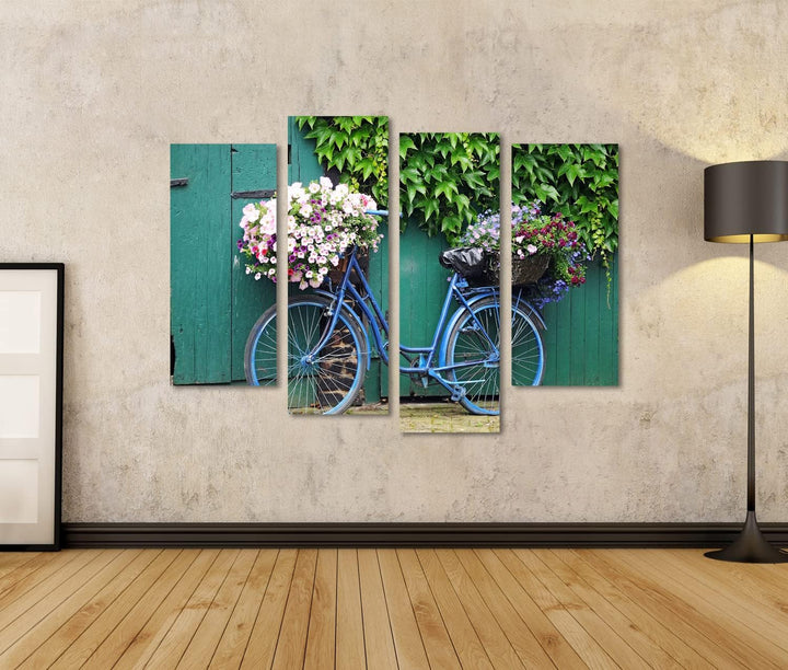 islandburner Bild auf Leinwand Fahrrad Blumen Bilder Wandbilder Poster Leinwand 130x80cm - 4 Teile,