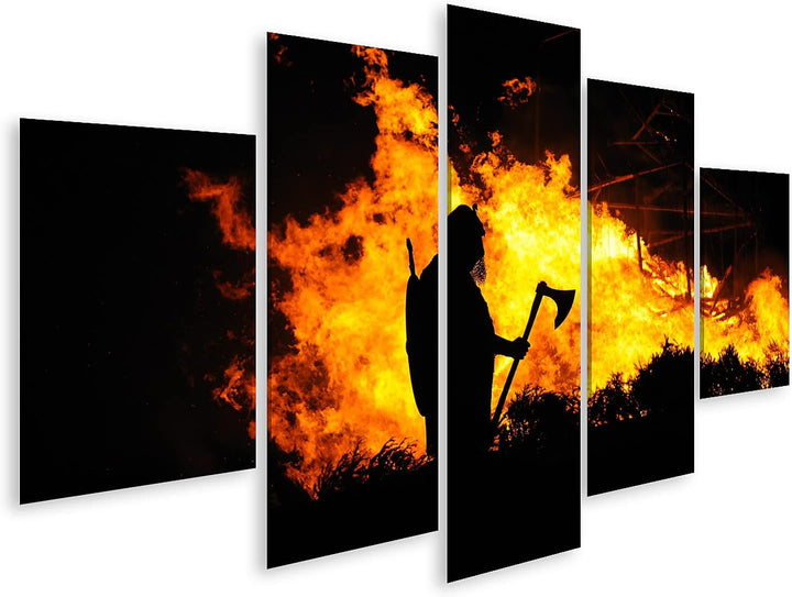 islandburner Bild auf Leinwand EIN Wikinger im Brennenden Gebäude Bilder Wandbilder Poster Leinwand