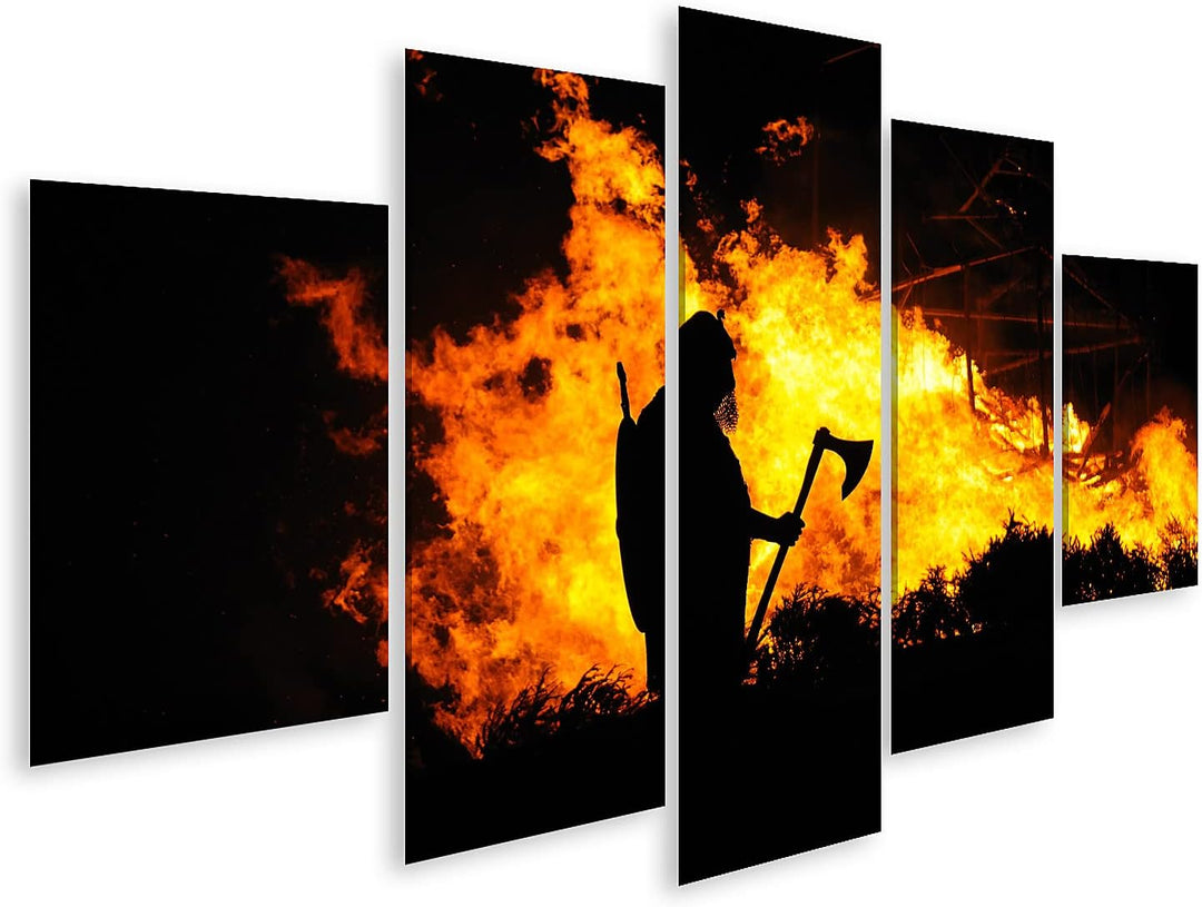islandburner Bild auf Leinwand EIN Wikinger im Brennenden Gebäude Bilder Wandbilder Poster Leinwand
