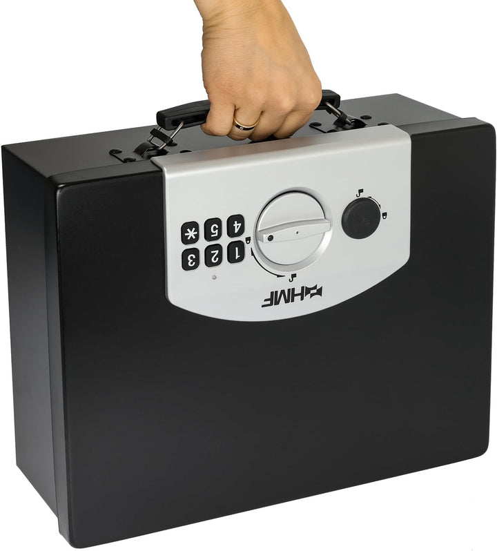 HMF 1006-02 Dokumentenbox mit Elektronikschloss | 32,5 x 25,5 x 12,5 cm | DIN A4 | Schwarz