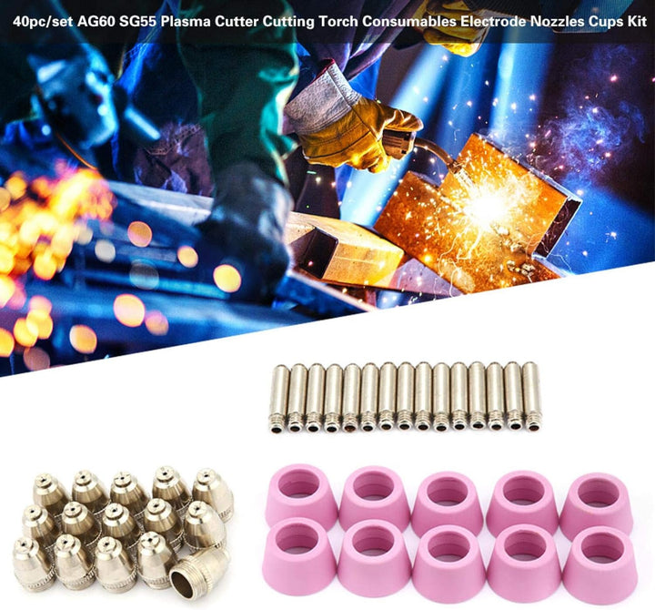 Kuuleyn Plasmaschneider Zubehör P60, 40 Stück/Set AG60 SG55 Plasmaschneider Schneidbrenner Verbrauch