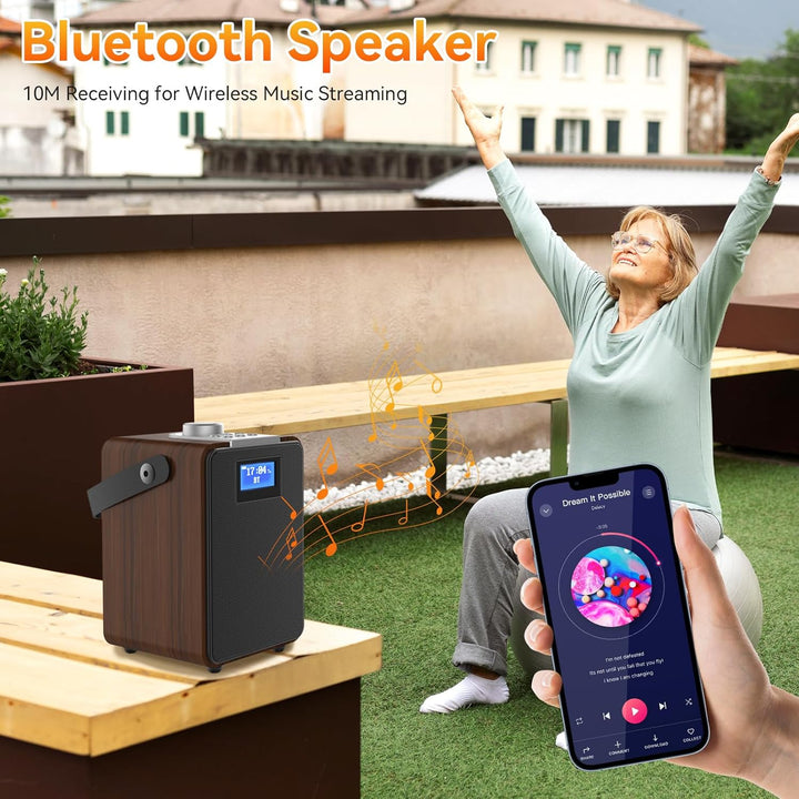 MONODEAL DAB Radio mit Bluetooth, Zwei Wecker, Wiederaufladbar DAB Plus/Dab+ Radio Klein, Küchenradi