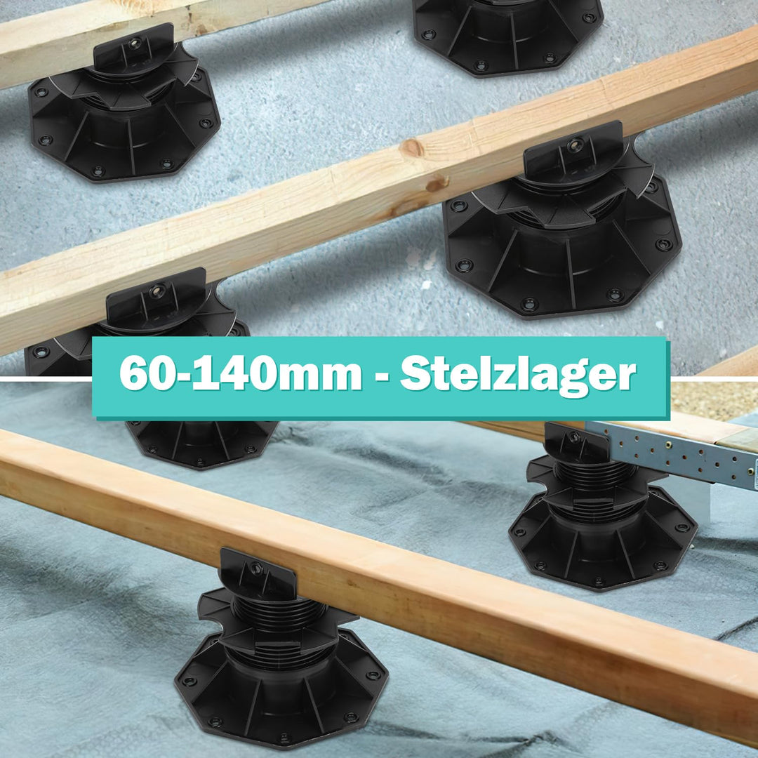 Ansobea 20 Stück Stelzlager höhenverstellbar I 60-140mm Terrassenlager I füsse verstellbar I Platten